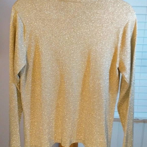 Talbots Silk Blend Pullover Knit Tan/Gold Heather Mock Neck Metallic Size M - Picture 10 of 12